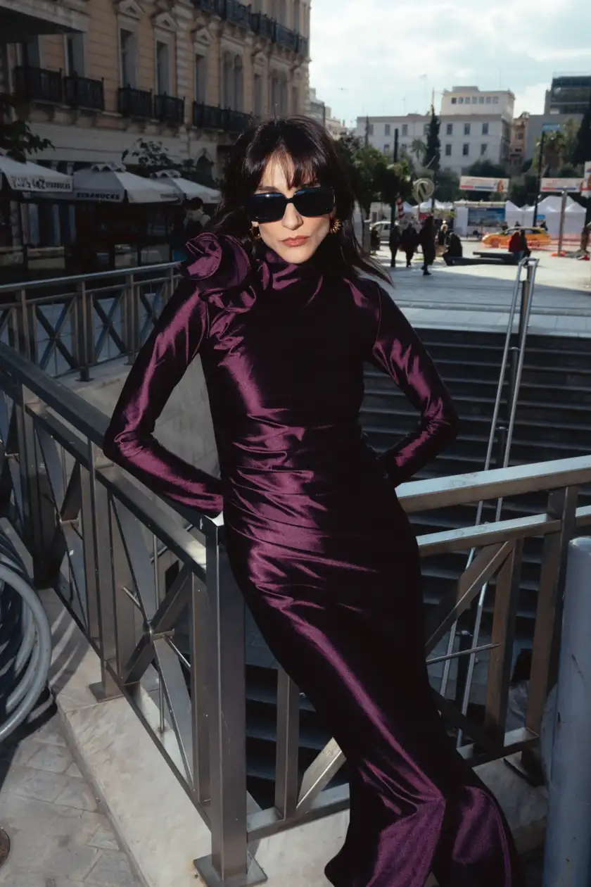 FLOWER APPLIQUE MAXI GOWN IN DEEP PLUM BORDEUX