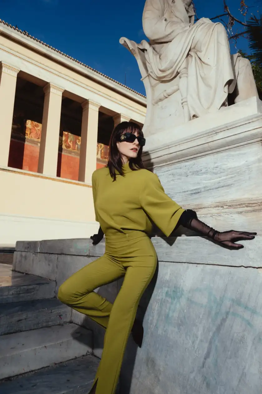INVERTED BLAZER JUMPSUIT IN OLIVIE CHARTREUSE